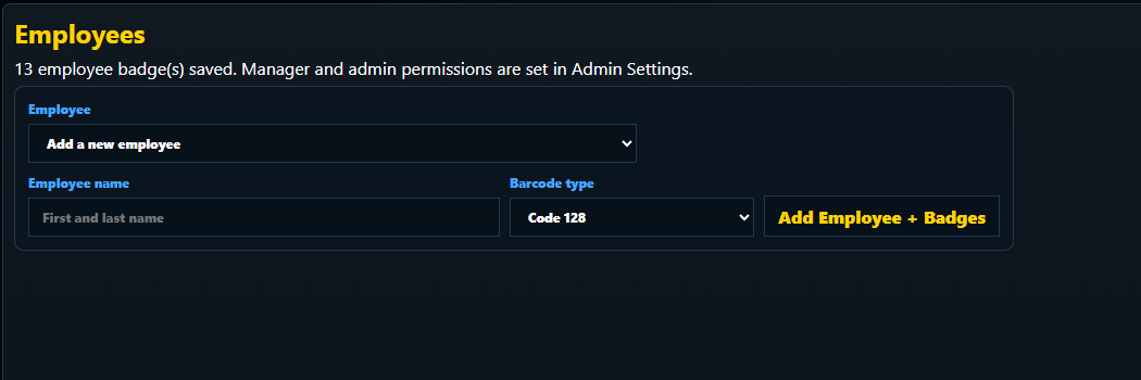 Actual PakSure employee and badge management screen
