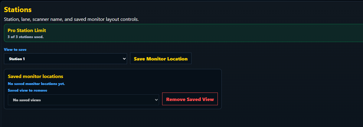 Actual PakSure station and monitor location controls